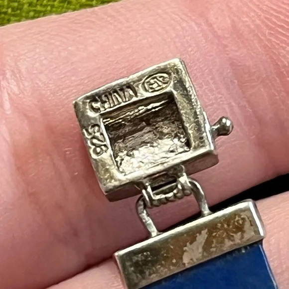 VTG Lapis Lazuli Stone Panel Sterling Silver 925 China Bracelet - Picture 7 of 9